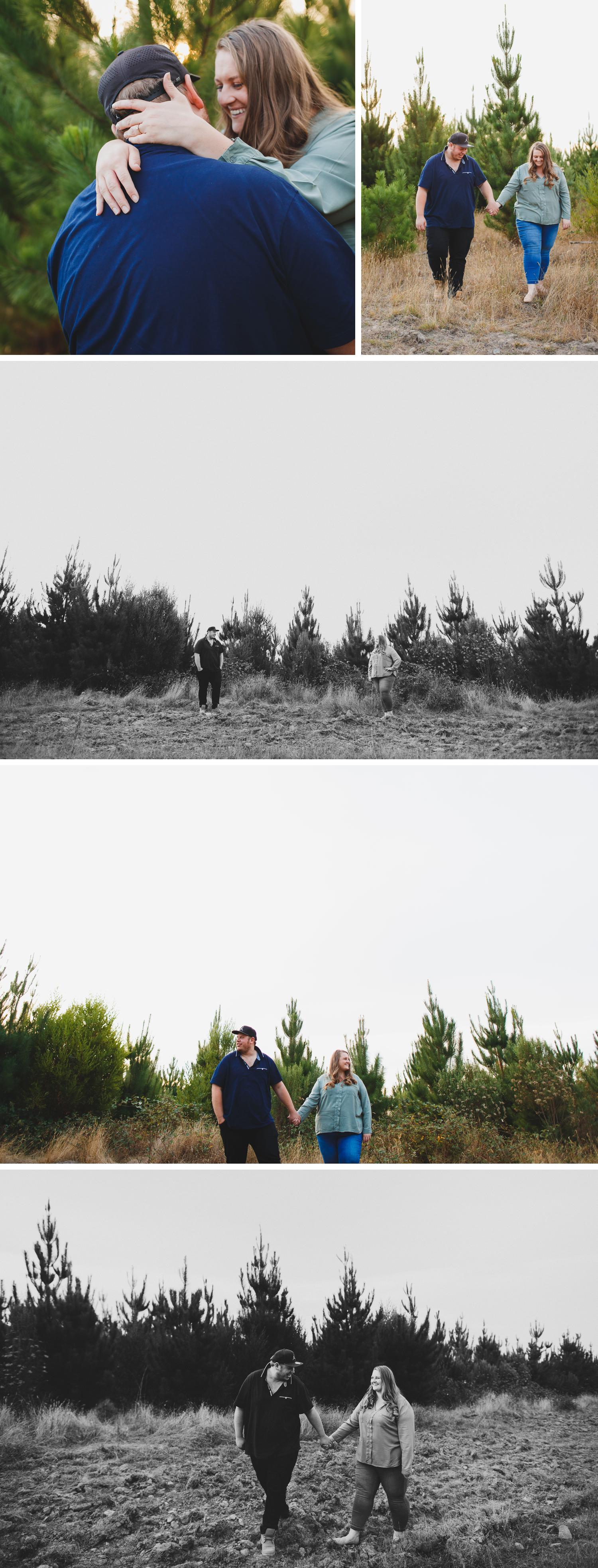 Gippsland Engagement Shoot Bush Themed, Forrest Trees Photo, Bride and Groom Embracing Photo by Danae Studios