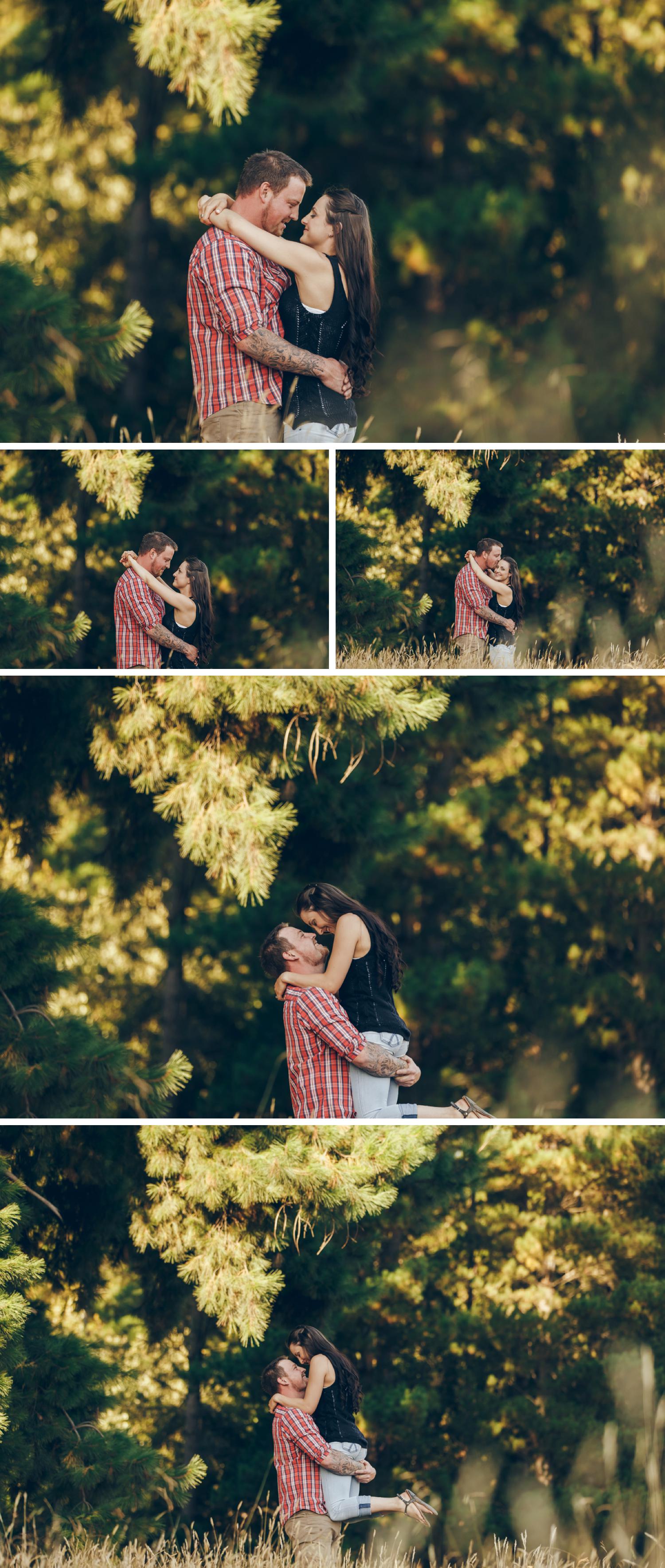 Gippsland Pine Plantation Engagement Shoot, Beautiful Field Engagement Shoot Couple Embracing by Danae Studios