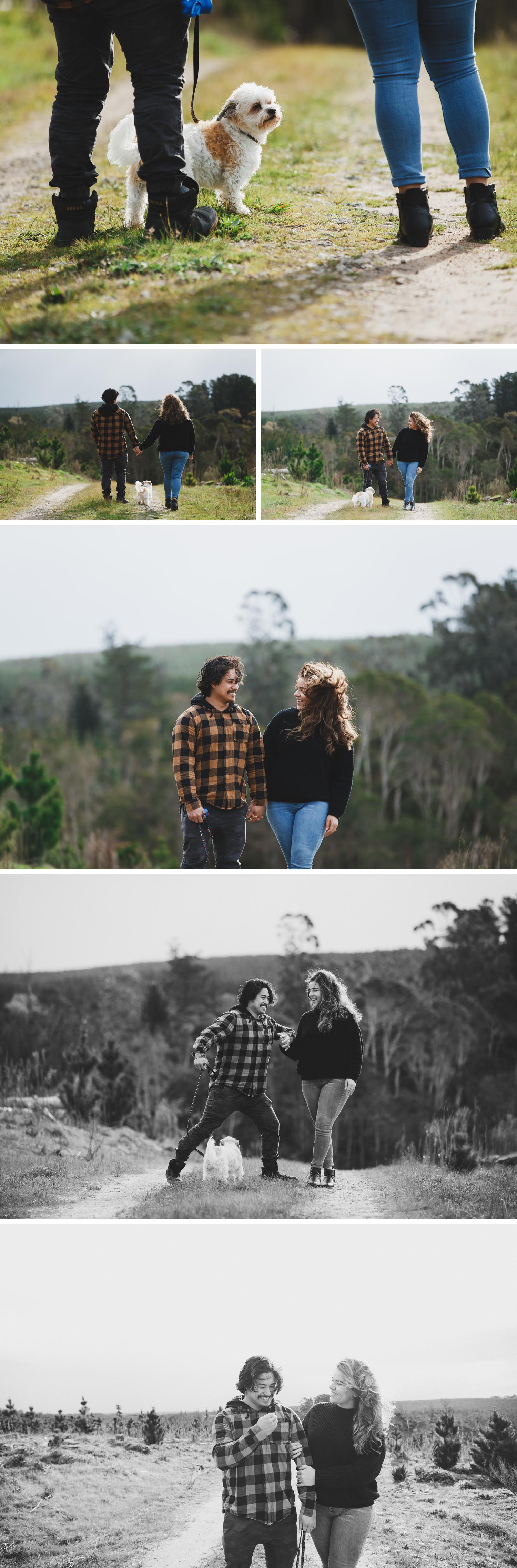 Traralgon Engagement Pre-Wedding Photography, windy weather, couple and their dog, gippsland, phillip island wedding photography