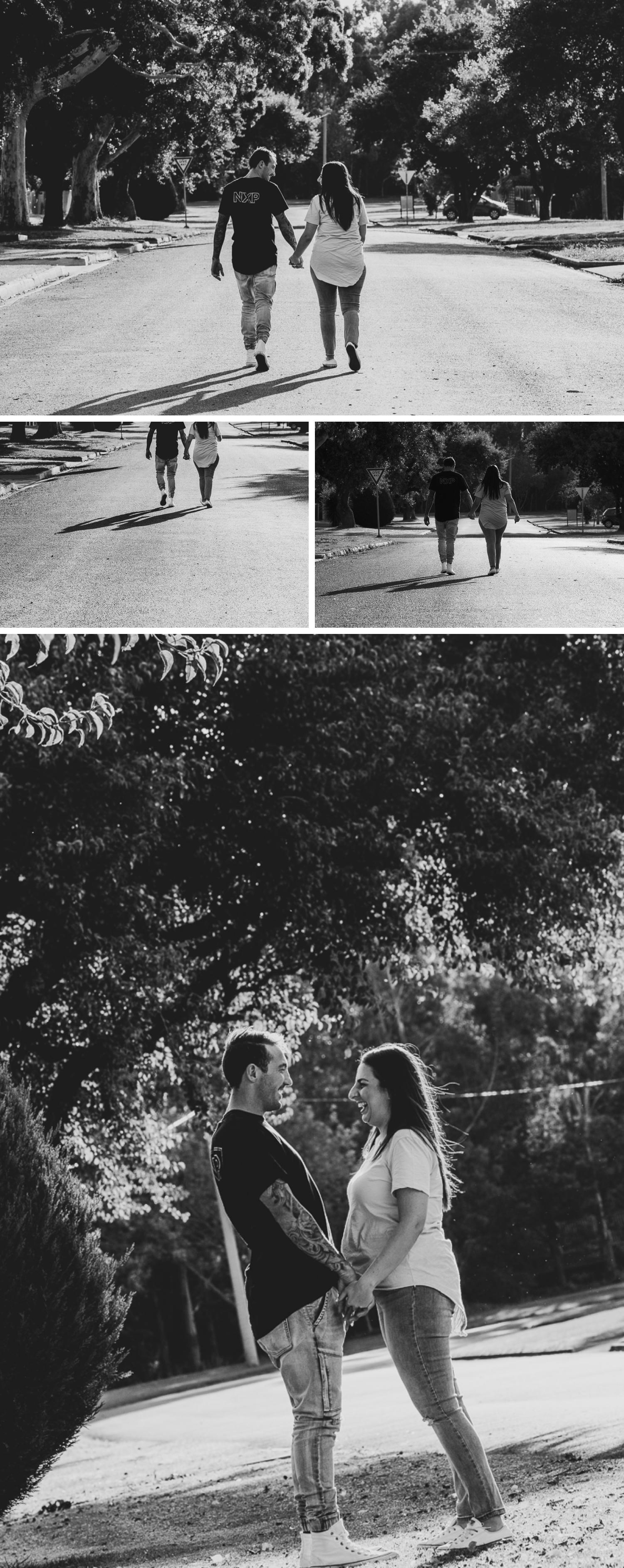 Engagement Shoot Street Gippsland Beautiful Black and White Engagement Photos Couple Embracing by Danae Studios